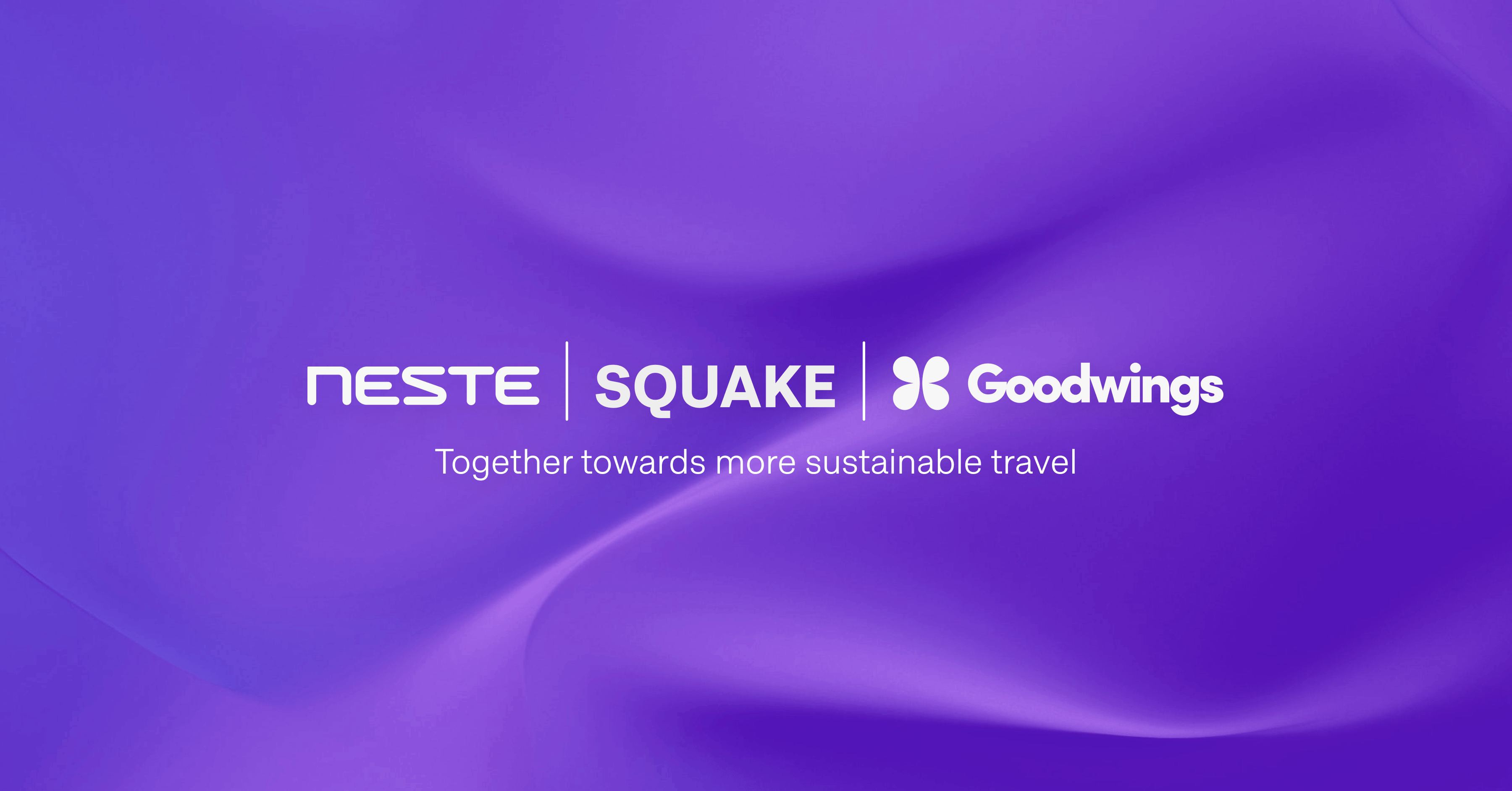 Neste, SQUAKE and Goodwings partnership logo, together towards more sustainable travel