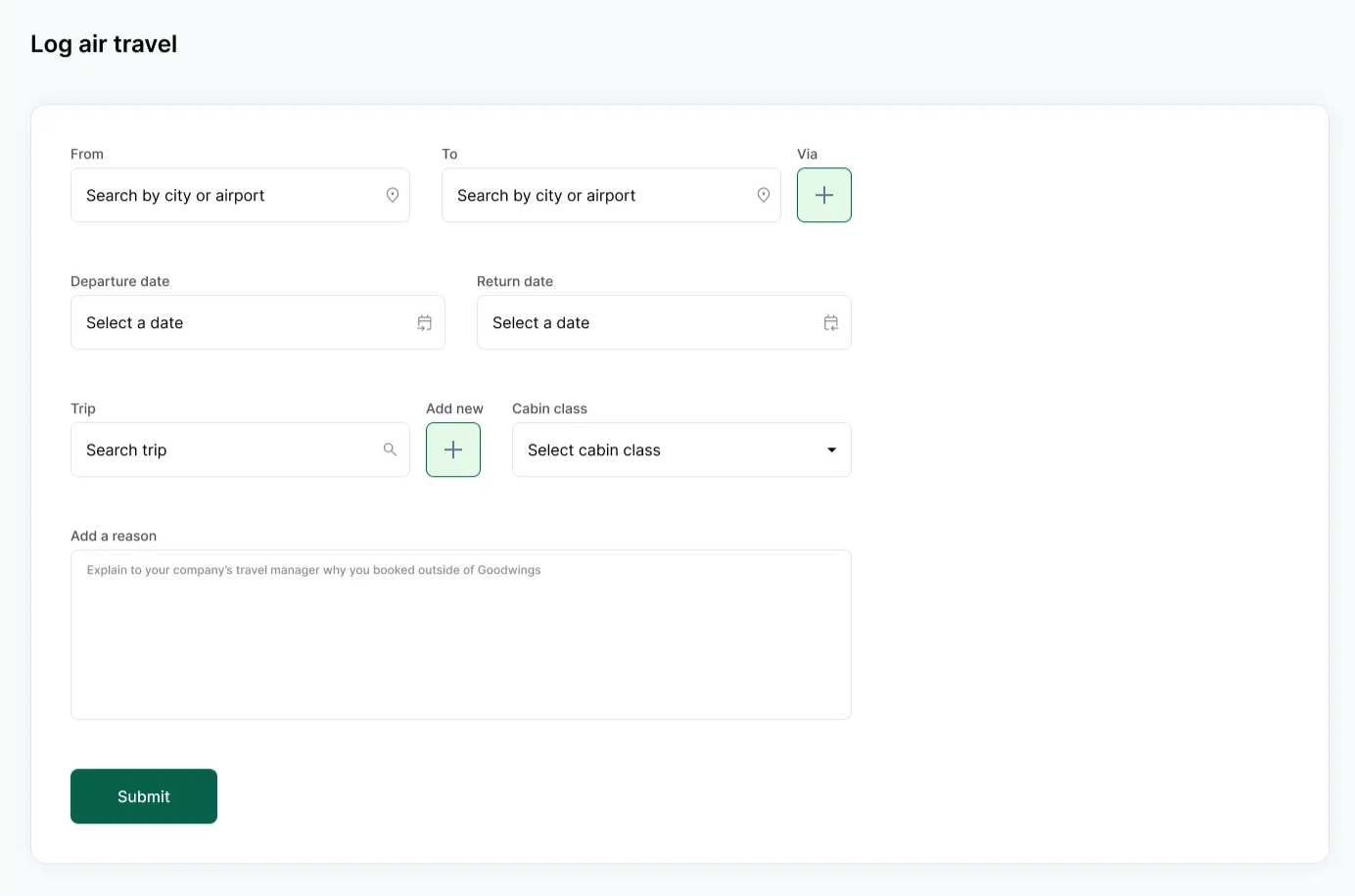 Visualisation of how to log air travel with Goodwings' travel log