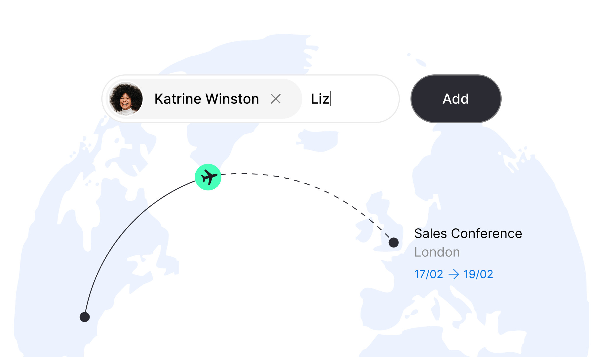 Guest management interface for adding travelers to event