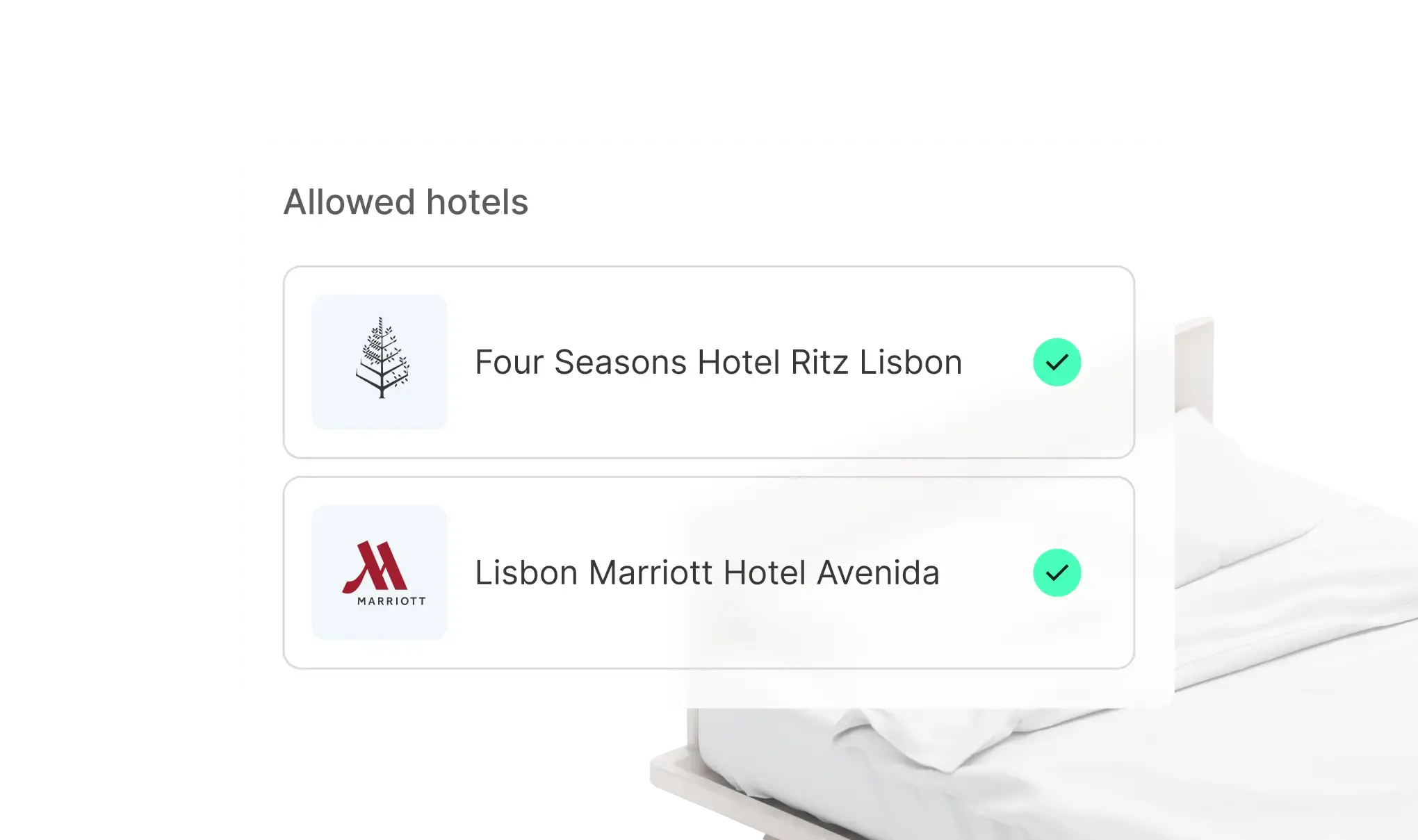 Travel policy settings showing approved hotel options