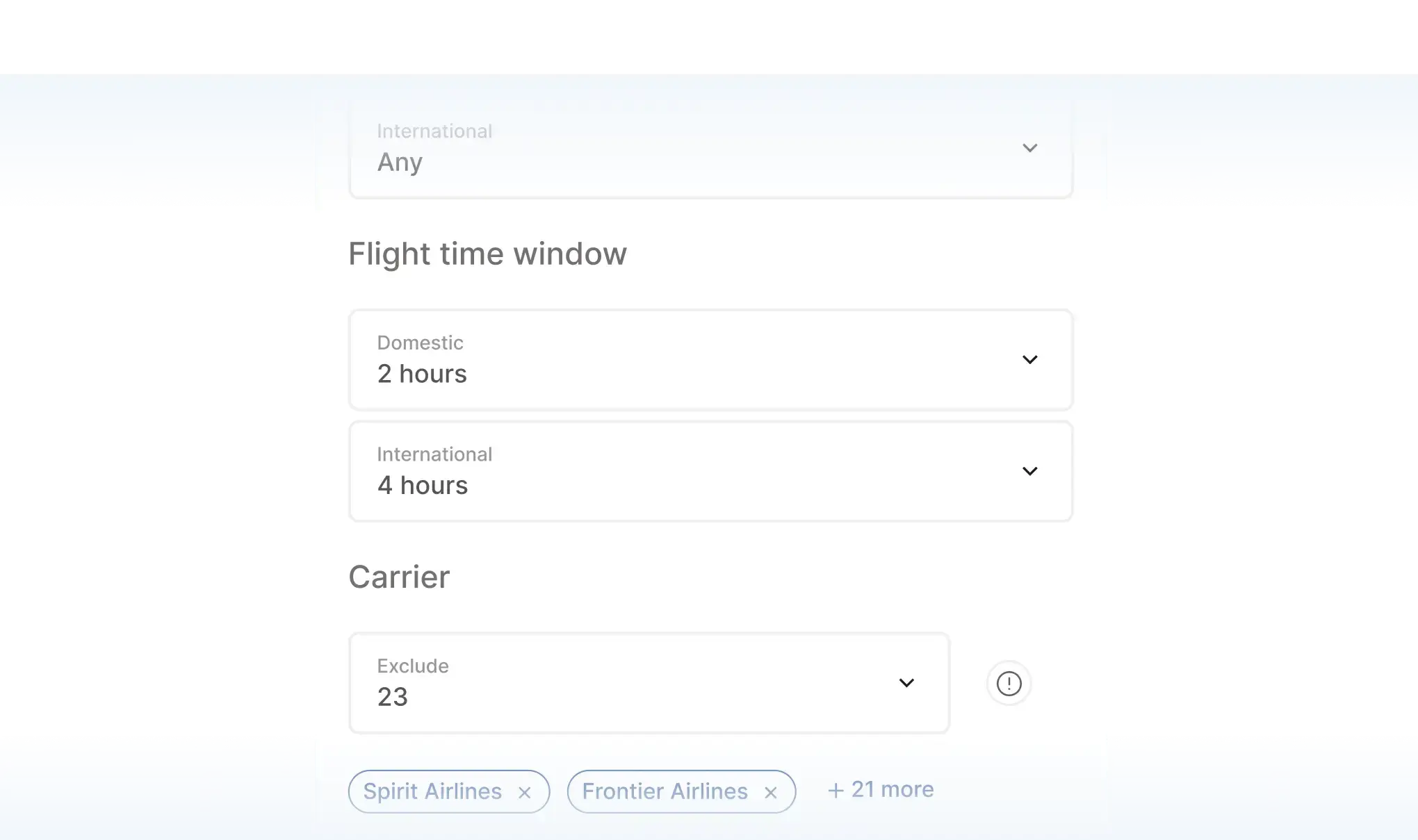 Flight policy configuration for booking restrictions and carrier preferences