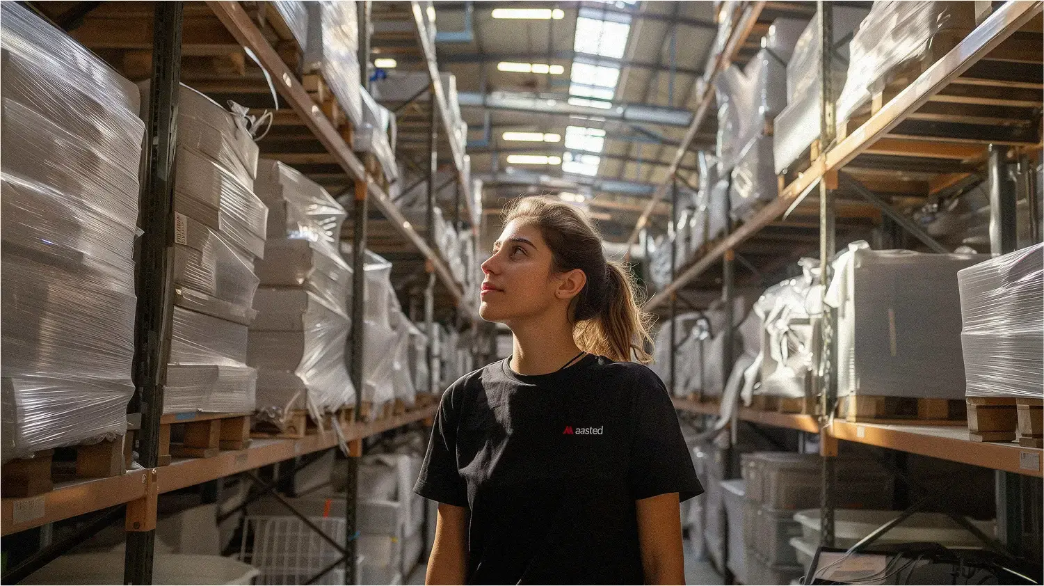 aasted_woman in storage racks 