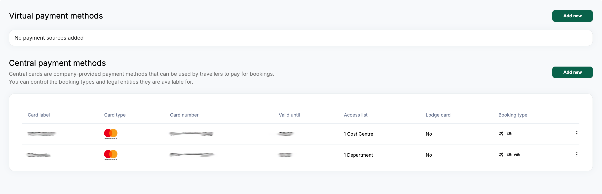 How to add payment methods in the Goodwings app, including both virtual and central payment methods.