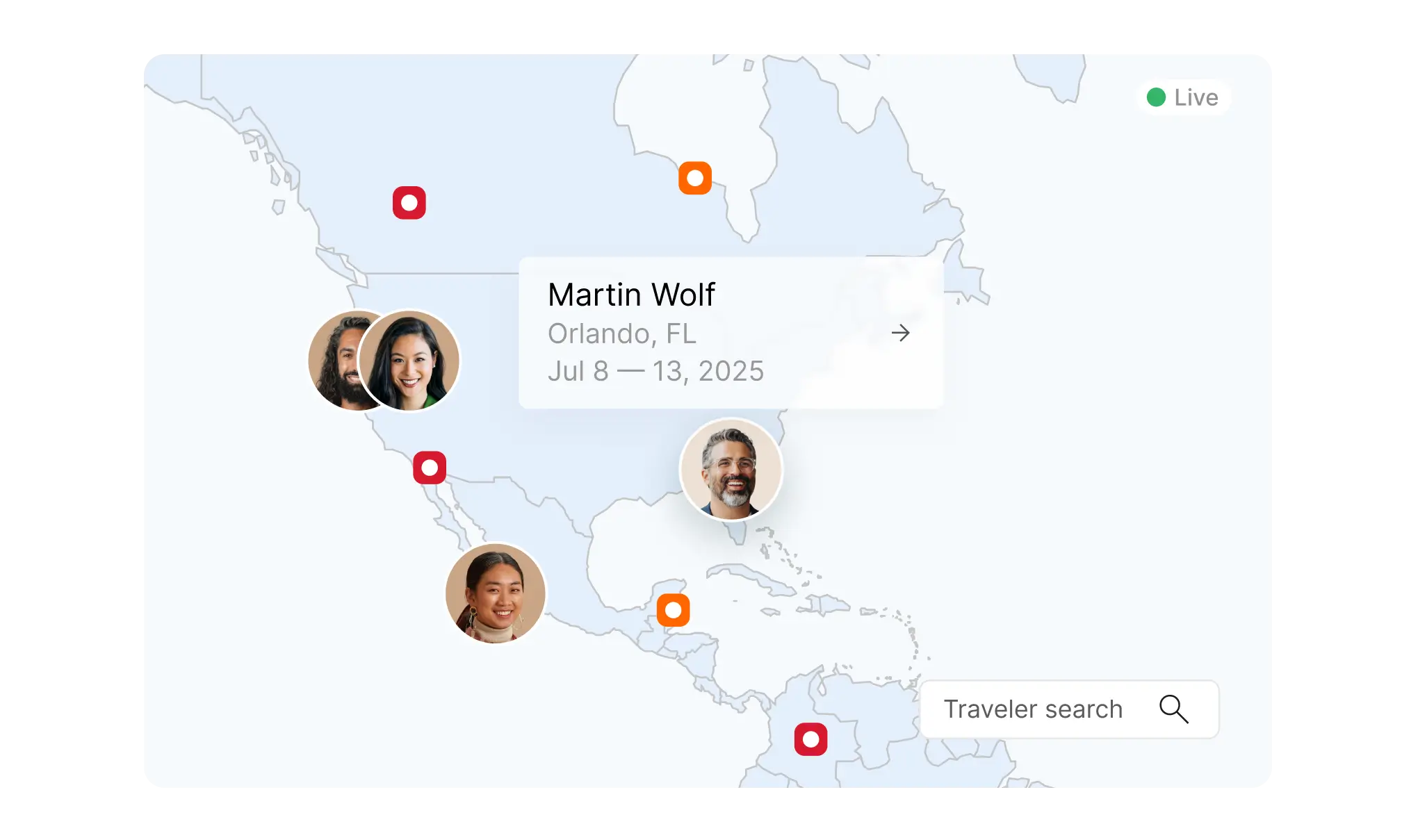 Traveler location tracking map for duty of care monitoring